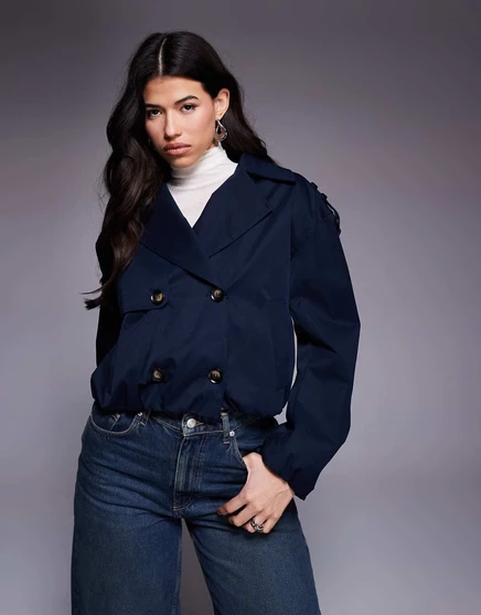 Женский укороченный тренч River Island, темно-синий