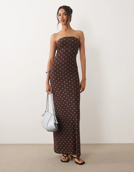 Женское макси-платье ASOS Design бандо сетчатое, коричневое