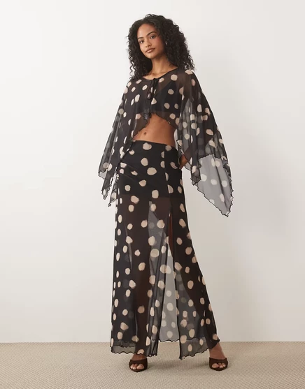Макси-юбка из сетчатой ткани с принтом ASOS DESIGN в размытый монотонный горошек - часть комплекта spot