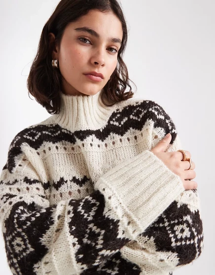 Свитер Vero Moda premium Fairisle кремово-шоколадного цвета