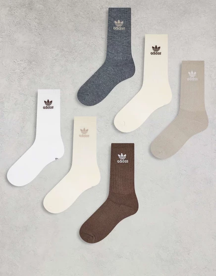 носки adidas Originals Trefoil 6-pack crew из нейтрального мульти-материала beige