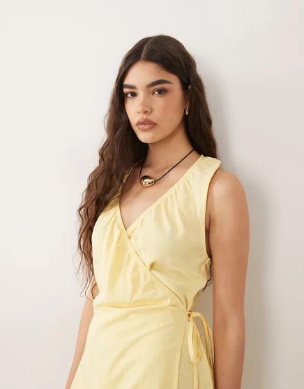 Женское мини-платье ASOS Design из льняной смеси, кремовое