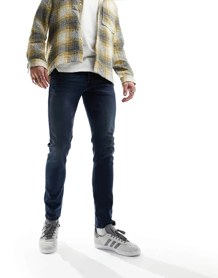 Зауженные джинсы Jack &Jones Glenn темно-синего цвета с эффектом стирки  blue denim