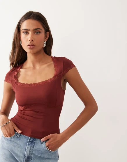 Женский топ ASOS Design с кружевом, ржаво-красный