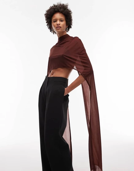 ДИЗАЙНЕРСКИЙ сетчатый топ-накидка ASOS длиной до пола коричневого цвета brown