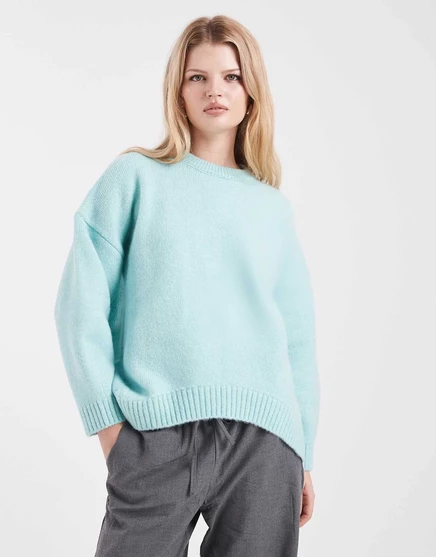 ДИЗАЙНЕРСКИЙ свитер оверсайз с круглым вырезом и закругленным низом от ASOS синего цвета цвета утиного яйца duck egg blue