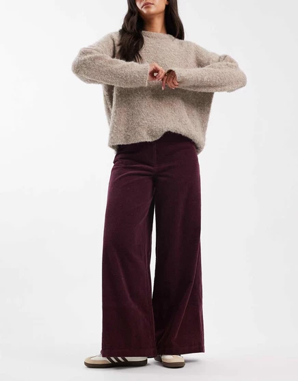 Женские вельветовые брюки ASOS Design широкие, бордовые