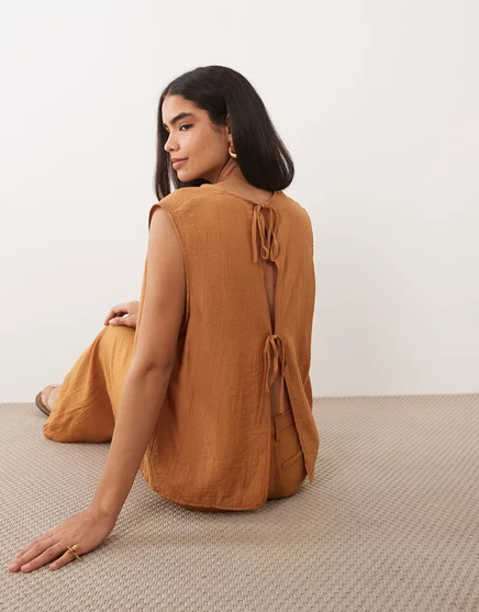 Топ с завязками на спине ASOS DESIGN crinkle shell оранжевого цвета - часть комплекта ginger