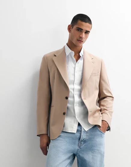 Мужской пиджак ASOS Design 100 из летней шерсти, узкий, бежевый