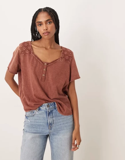 Женская футболка Free People Heirloom Henley, терракотовая