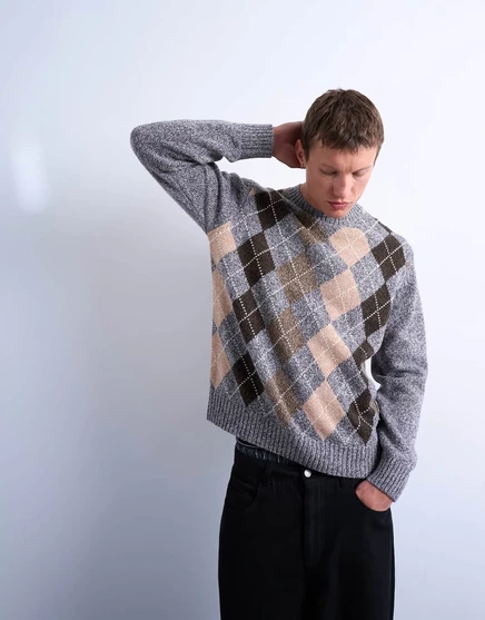 Мужской свитер Topman с аргайл-узором, коричневый