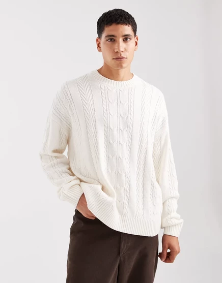 Винтажный свитер кабельной вязки Hollister белого цвета white