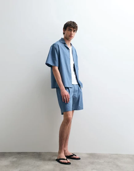 Мужские шорты ASOS COLLECTIVE из хлопка с льном, средне-голубые