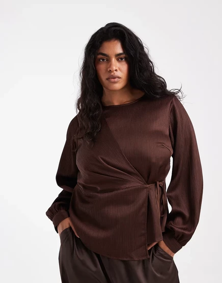 Женская атласная блузка Vero Moda Curve, кофейная