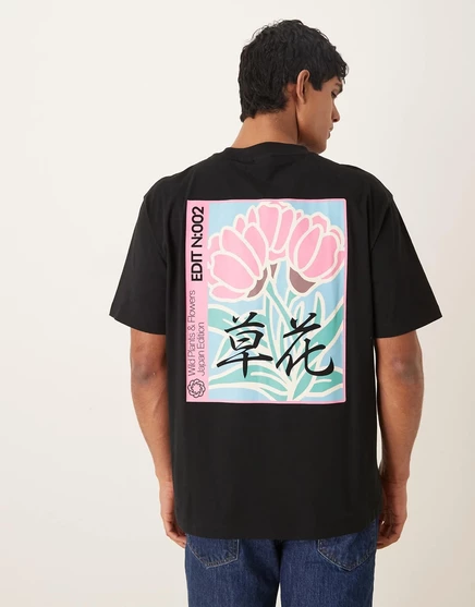 Непринужденная футболка ASOS DESIGN с цветочным рисунком color block черного цвета black