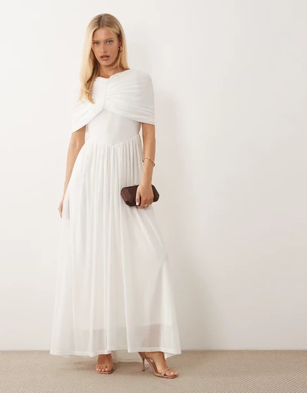 Макси-платье из джерси с накидкой Vero Moda в белом цвете cloud dancer