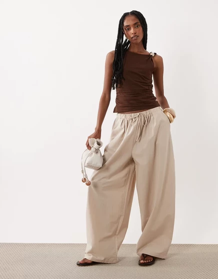 Женские брюки ASOS Design смесь льна, широкие, нейтральные