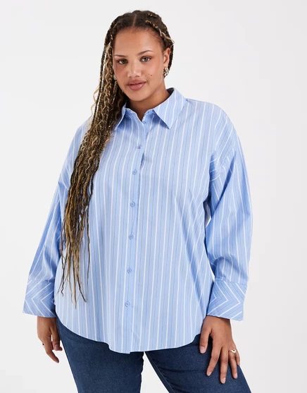 Женская рубашка Vero Moda Curve Oversized в полоску, голубая