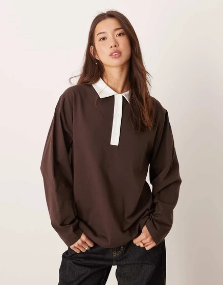 ДИЗАЙНЕРСКИЙ оверсайз-топ для регби от ASOS коричневого цвета brown