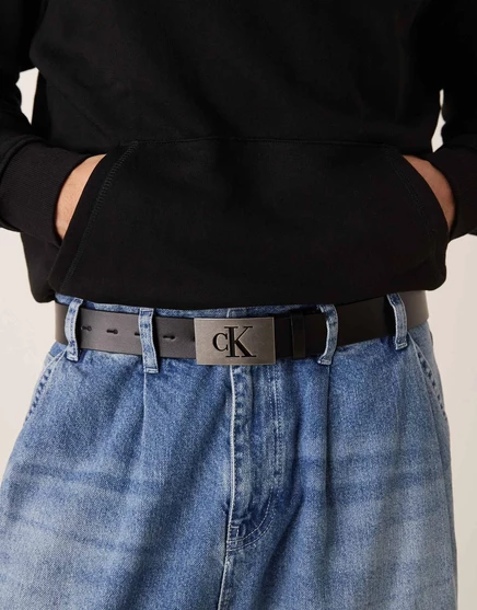 Пояс с серебристым логотипом Calvin Klein Jeans, 35-миллиметровый, черный black/antique silve