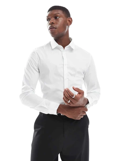 Строгая рубашка из поплина зауженного кроя от ASOS DESIGN белого цвета white