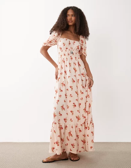Женское макси-платье Miss Selfridge из сеерсакера, персиковый принт