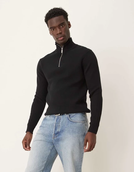 Вязаный свитер Selected Homme на молнии черного цвета black