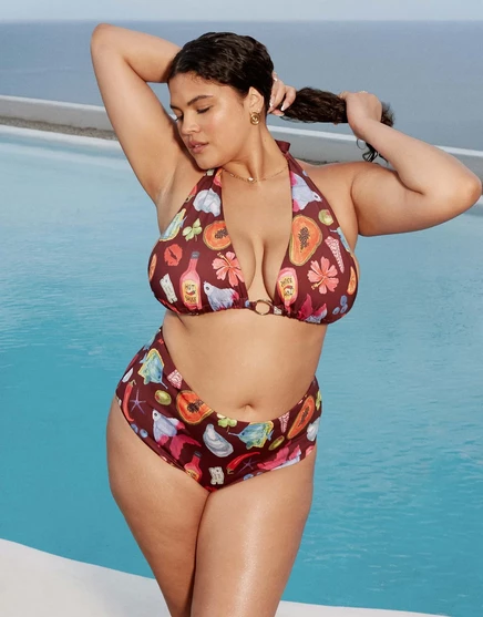 Купальник-бикини ASOS DESIGN Curve Celeste с высокими штанинами и завышенной талией с принтом 