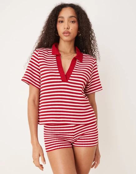 Укороченный топ-поло с воротником-стойкой ASOS DESIGN из трикотажа в красную и белую полоску - часть комплекта multi