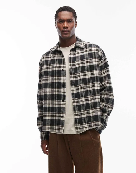 ДИЗАЙНЕРСКАЯ фланелевая рубашка в винтажном стиле ASOS DESIGN свободного кроя в винтажном стиле с нагрудным карманом черного цвета black