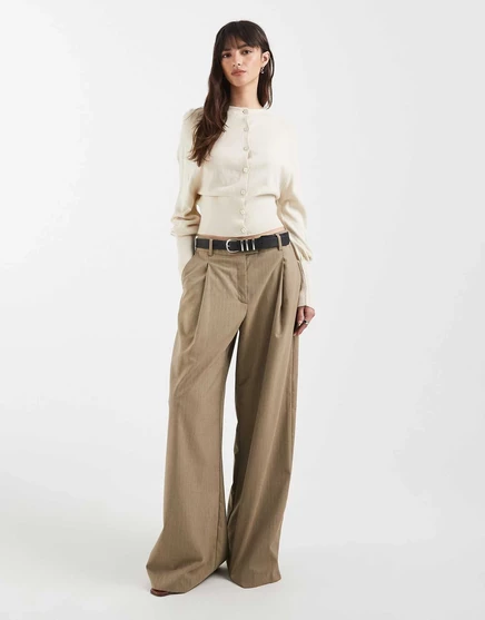 ДИЗАЙНЕРСКИЙ вязаный кардиган ASOS с завышенной талией и рукавами-баллончиками цвета экрю ecru
