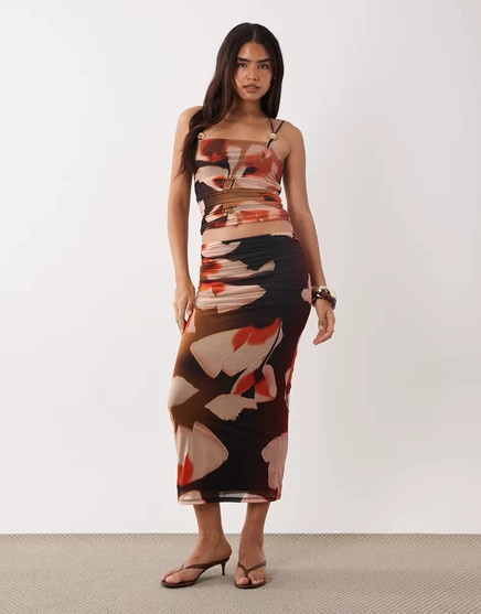 ДИЗАЙНЕРСКАЯ юбка миди из сетки ASOS с рюшами в красном цвете bloom floral - часть комплекта bloom floral