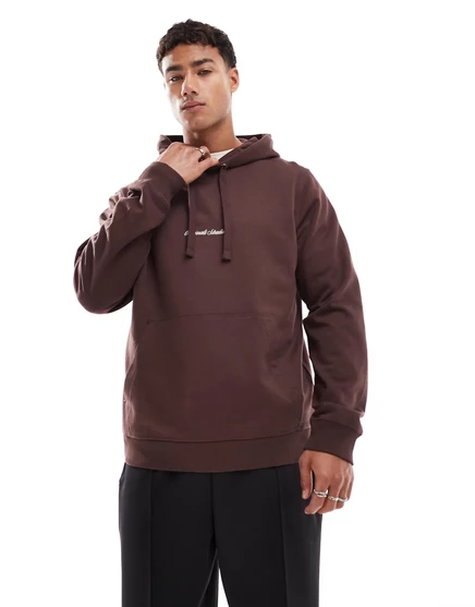 Толстовка Jack &Jones оверсайз с вышитым логотипом коричневого цвета deep mahogany