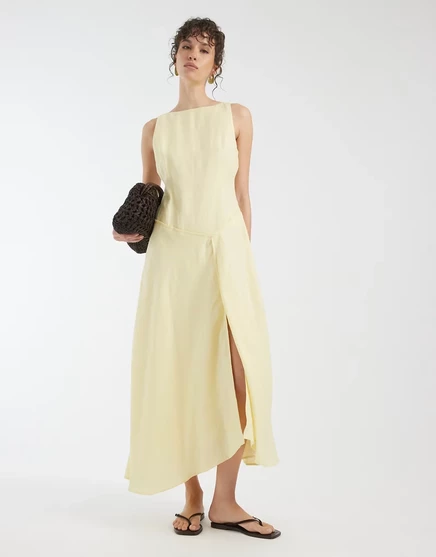 Женское миди-платье asos design льняное, лимонное