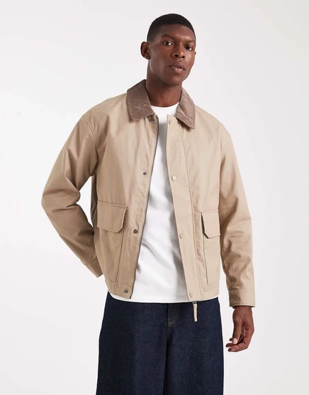 Рабочая куртка Jack &Jones с вельветовым воротником бежевого цвета weathered teak