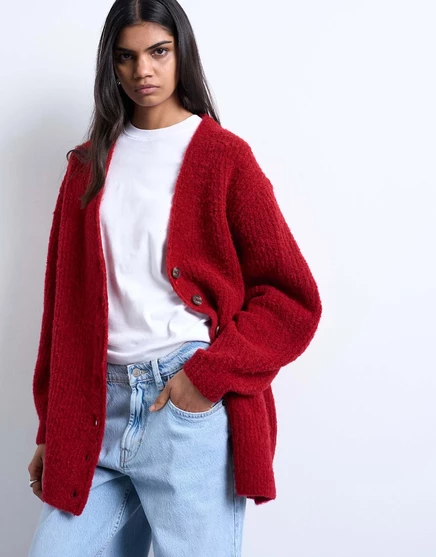 Вязаный кардиган для бойфренда от Topshop красного цвета red