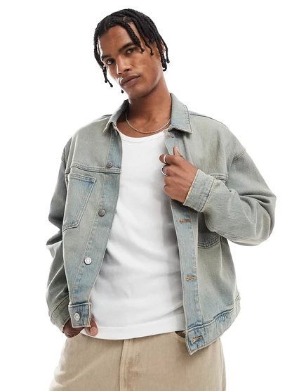 Мужская джинсовая куртка Hollister Boxy Fit, серая