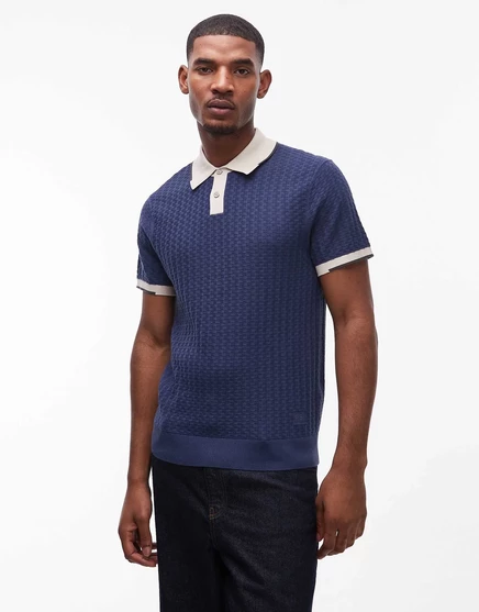 Темно-синяя трикотажная рубашка поло PS Paul Smith с коротким рукавом navy