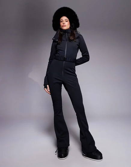 Лыжный костюм ASOS 4505 Tall Ski soft shell с поясом, узкими штанинами и капюшоном из искусственного меха черного цвета black