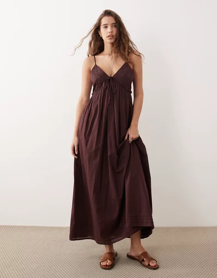 Женское платье-комбинация Miss Selfridge с вышивкой, шоколадное