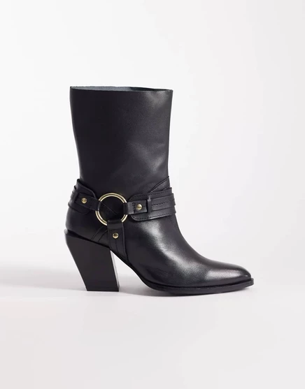 Ботильоны в западном стиле из кожи Elena от ASOS DESIGN черного цвета на шнуровке black leather