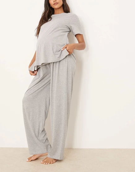 Хлопковые пижамные брюки для беременных ASOS DESIGN mix &match серого цвета gray heather