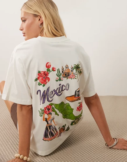Женская футболка ASOS Design оверсайз с принтом карты Мексики, кремовая