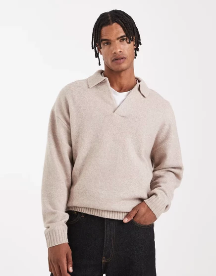 Мужской свитер-поло Jack & Jones букле, кремовый