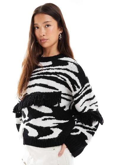 Монотонный свитер с бахромой и абстрактным рисунком ASOS DESIGN mono