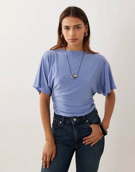 Топ Miss Selfridge с приталенной талией и капюшоном сзади синего цвета