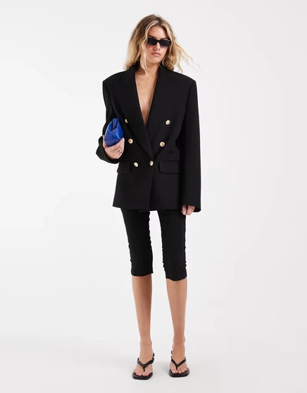 Женский двубортный пиджак ASOS Design с подплечниками, черный