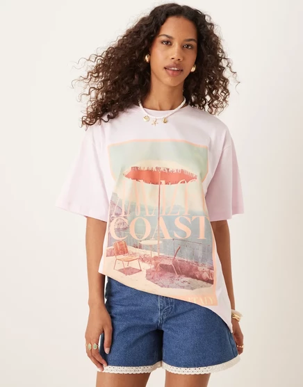 Женская футболка asos design оверсайз с принтом амальфи, кремовая