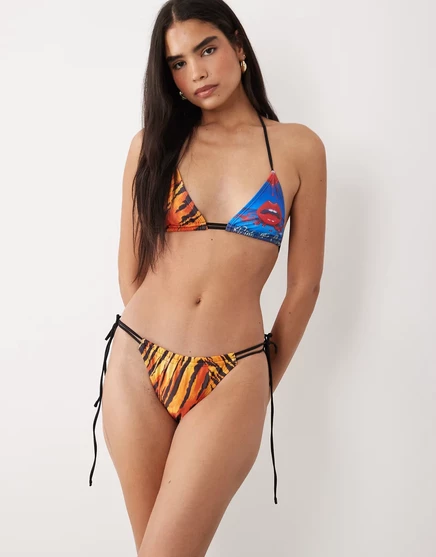 Женские плавки ASOS DESIGN Talia с завязками, тигровый принт