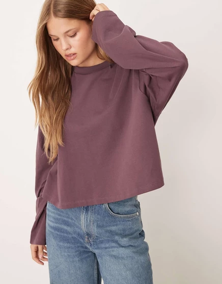 Укороченная футболка с длинным рукавом от ASOS DESIGN сливового цвета berry